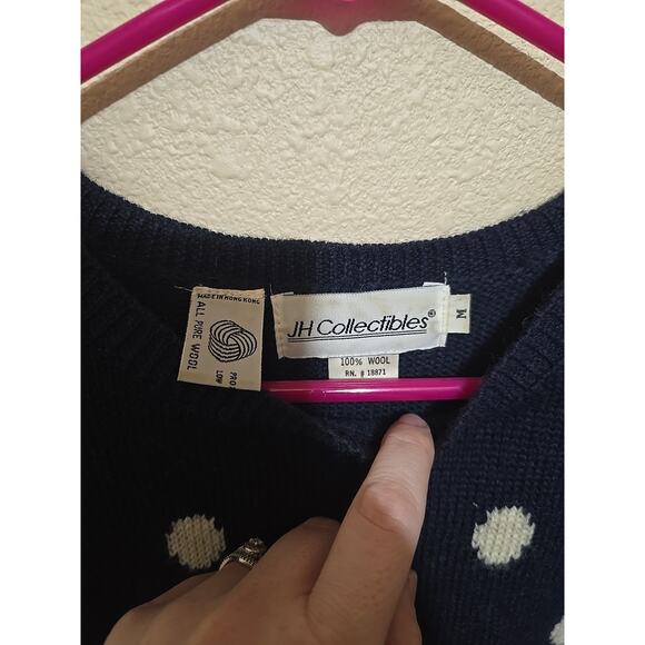 Vtg 90s JH Collectibles Blue Wool Polka Dot Preppy Sweater Womans Size Medium - Picture 4 of 5